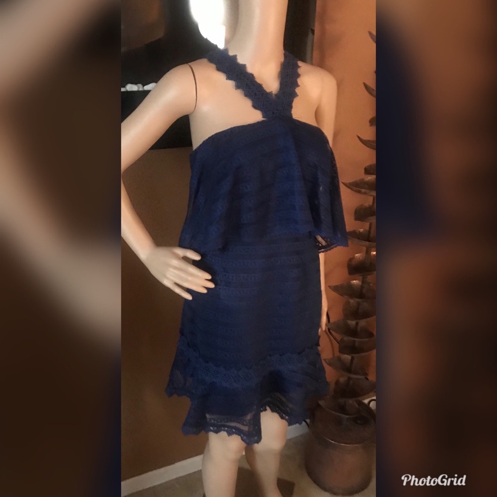 Foxiedox Womens Navy Lace Mini Dress